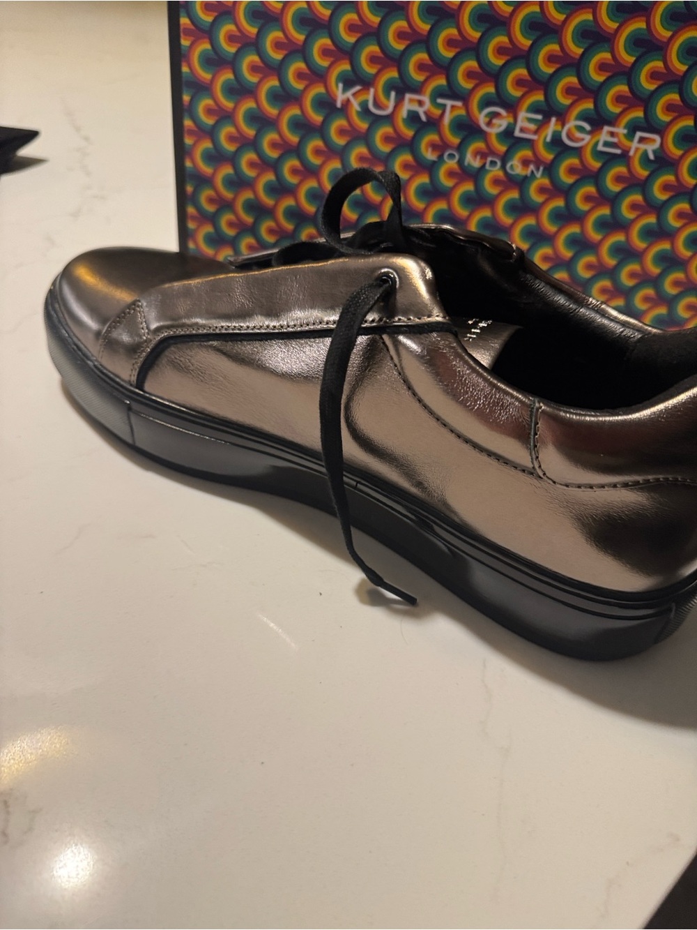 Kurt Geiger Men's Metallic Bronze Lace-Up Sneakers - Picture 4 of 8
